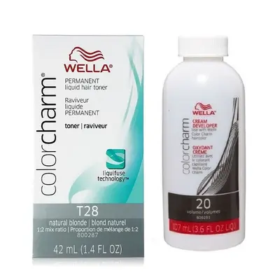 (T28 & Dev (Vol. 20) 3.6oz) Wella Color Charm T10 Pale Blonde Permanent Liquid Hair Toner