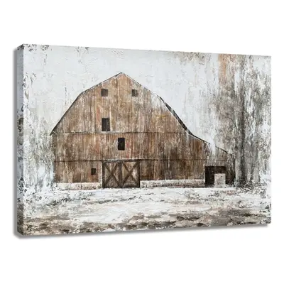 BATRENDY ARTS Rustic Farmhouse Wall Art Modern Brown Barn with White Texture 3D Country Themed P