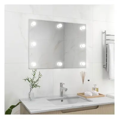 vidaXL Wall Frameless Mirror with LED Lights Rectangular Glass Makeup Mirror