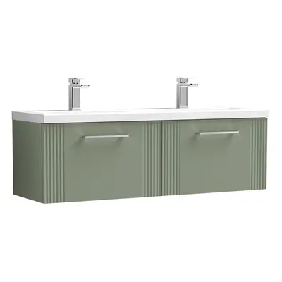 Retro Drawer Wall Hung Vanity Unit with Double Ceramic Basin - 1200mm - Satin Green - Balterley