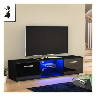 (Black) Cosmo Door LED TV Cabinet Stand Unit Shelf 160cm