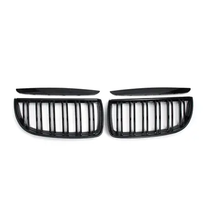 Pair Gloss Black Double Slat Sport Kidney Grille Grill Set