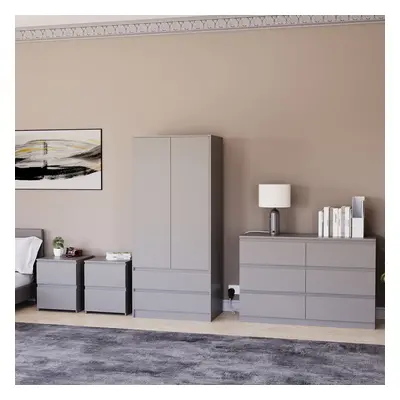 (Grey) Denver Piece Bedroom Set Drawer Chest Wardrobe