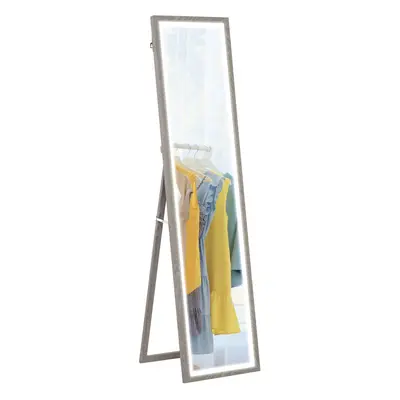 HOMCOM Dimming Full Length Mirror w/ Lights Standing Leaning Wall Mount Grey