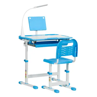 HOMCOM Kids Study Desk and Chair Set w/ USB Lamp, Adjustable Height, Blue