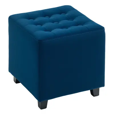 HOMCOM Square Footstool Small Ottoman with Wood Legs for Bedroom Blue