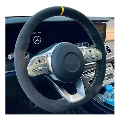 (Style 2) Anti-Slip Black Suede Braid Car Steering Wheel Cover For Mercedes-Benz