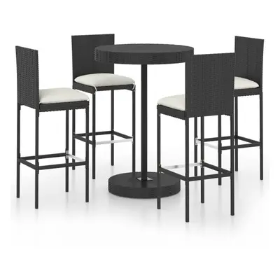 vidaXL Garden Bar Set Piece with Cushions Poly Rattan Black Table and Chair