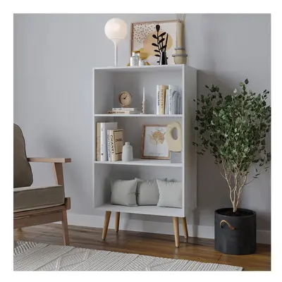 (White, Beech) 60cm Wide Tier Bookcase Storage Cabinet Scandinavian Style Legs Dining Room Displ