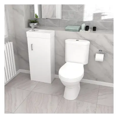 Nes Home White 400mm Basin Sink Vanity Unit and WC Toilet Set