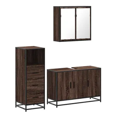 (brown oak) vidaXL Piece Bathroom Furniture Set Grey Sonoma Engineered Wood