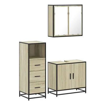 (sonoma oak) vidaXL Piece Bathroom Furniture Set Black Engineered Wood bathroom cabinet