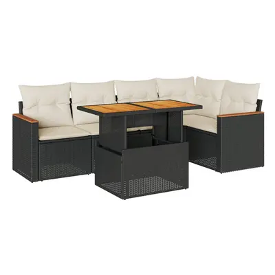 (black and cream) vidaXL Piece Garden Sofa Set with Cushions Black Poly Rattan Acacia