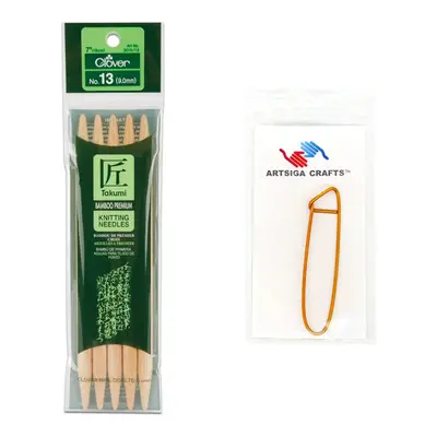 Clover Needlecraft Takumi Bamboo Double Point Knitting Needles inch 5Pkg Size 139mm Bundle with 