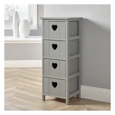 Grey Wooden Drawer Chest Storage Unit Bedroom Organiser Love Hearts