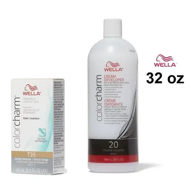 (T35 + Dev(vol20)32oz) Wella Color Charm T35 Beige Blonde Hair Toner