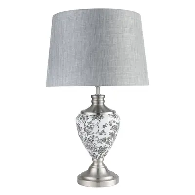 Hepburn Large Ceramic Table Lamp with Shade - Black Print & Silver