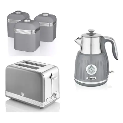 SWAN Retro Grey Dial Kettle Slice Toaster & Canisters Kitchen Set