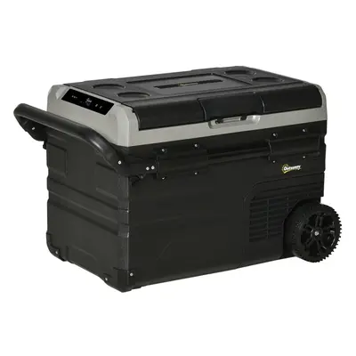 Outsunny 40L Car Refrigerator 12V Portable Freezer w/ Inner LED Light, Wheels