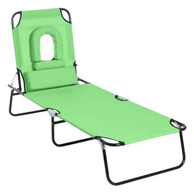 Outsunny Folding Sun Lounger Reclining Chair w/ Pillow Reading Hole Green