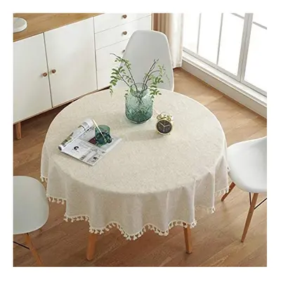 meioro Round Tablecloth Solid Color Tablecloths Tassel Table Cover Cotton Table Cover Multi-Purp