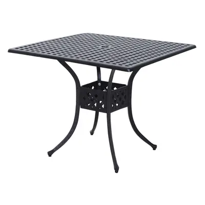 Outsunny Square Aluminium Outdoor Garden Dining Table with Umbrella Hole, Black