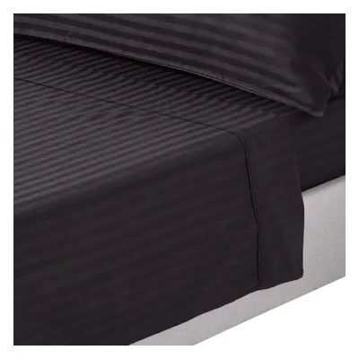 (Double, Black) Egyptian Cotton Flat Sheet Single Thread Count Satin Stripe