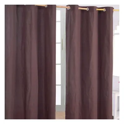 (W 137cm x Drop cm, Chocolate Brown) Plain Cotton Eyelet Curtains