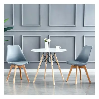 (Grey, 2) MCC Dining Chairs with Wooden Legs Soft Cushion Pad Stylish DELUXE Retro EVA