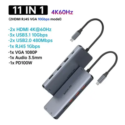 (11 in 1B(2HDMI VGA) MOKiN 12-in-1 Gen USB C HUB 4K@60Hz HDMI DP 3* USB 3.0 Type C Port SD/TF PD