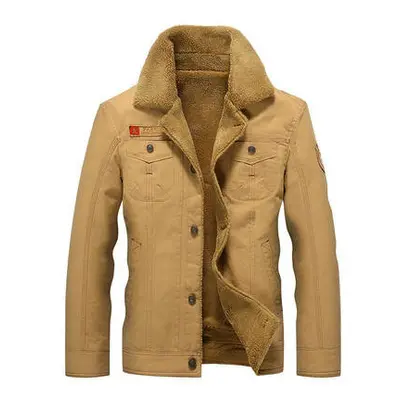 (Khaki, XXL) DIMUSI Winter Jacket Mens Military Fleece Warm Coats Male Fur Collar Army Tactical 