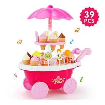 JoyGrow Ice Cream Cart PCS Pretend Play Food Dessert and Candy Trolley Set Toy with Music and Li