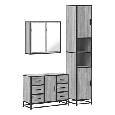 (grey sonoma) vidaXL Piece Bathroom Furniture Set Smoked Oak Engineered Wood