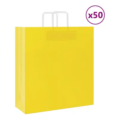 (yellow, x x cm) vidaXL Paper Bags pcs with Handles White 54x15x49 cm Paper Grocery Bag