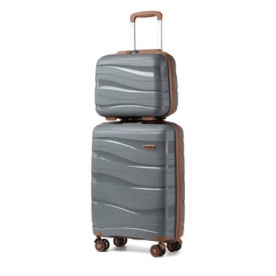 (Grey and Brown, 14/20 inch) One Or Four Pieces Lightweight PP Hard Shell Suitcase With TSA Lock