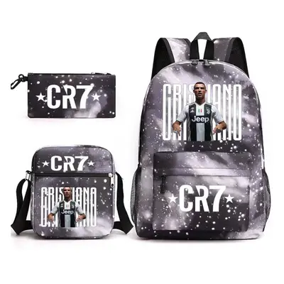 (14) 3pcs Football CR7 Backpack 3D Printe Teens Shoulder Bags