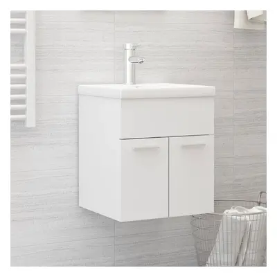 vidaXL Sink Cabinet with Built-in Basin White Engineered Wood Bathroom Rack