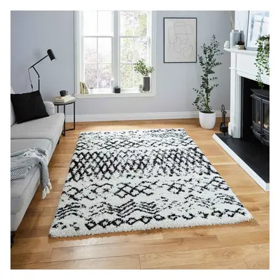 (G271 White/Black, x cm) Moroccan Berber Soft Shaggy Rugs Nordic Scandi Tribal Rug Shag 4cm Thic