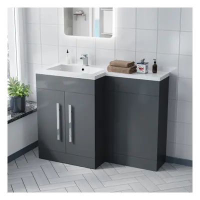 Aric 1100mm LH Freestanding Grey Vanity, WC Unit & Basin Flat Pack