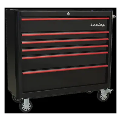 Rollcab Drawer Wide Retro Style - Black with Red Anodised Drawer Pulls