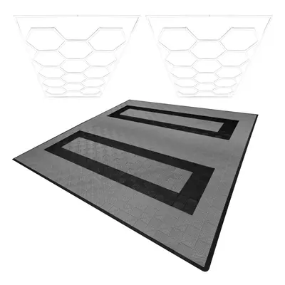 (Hexagon LED Lights x & Vented Garage Floor Tiles With Edges - Grey & Black) Vented Garage Floor