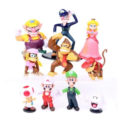 10pcs Super Mario Bros Peach Toad Wario Luigi Yoshi Bowser Kong Figures Gift Toy