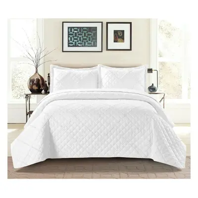 (White, Double) Ruffle Embossed Quilted Bedspread Bed Throw Single Double King Size Bedding Set