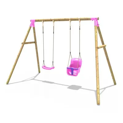 Rebo Wooden Garden Swing Set with Standard Seat and Baby Seat - Luna Pink