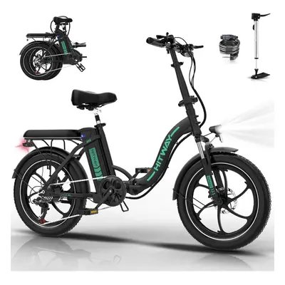 (Black) Hitway Electric Bike BK6SL - 20*3.0 Inch Foldable City Commuter EBike with Removable 36V