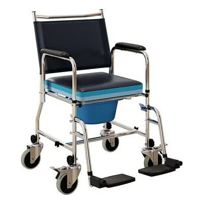 HOMCOM Shower Wheelchair, Commode Wheeled Chair with Padded Seat, Backrest