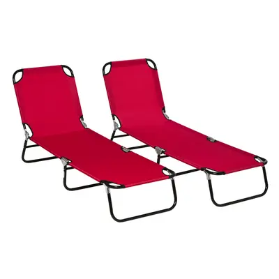 Outsunny Folding Sun Loungers Set of with Adjustable Backrest, Wine Red