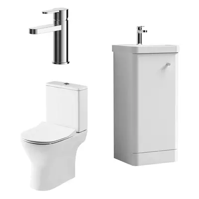 Cloakroom Suite - Vanity Unit, Tap and Toilet - White