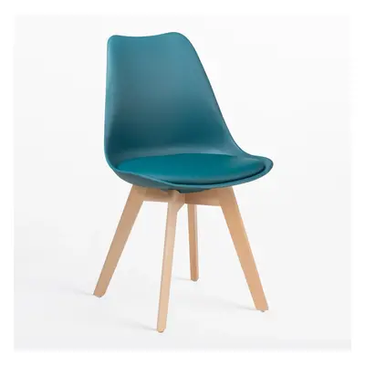 (Teal Blue) MOF Tulip Style Dining Chair with Comfortable Pad Seat & Solid Beech Wooden Legs for