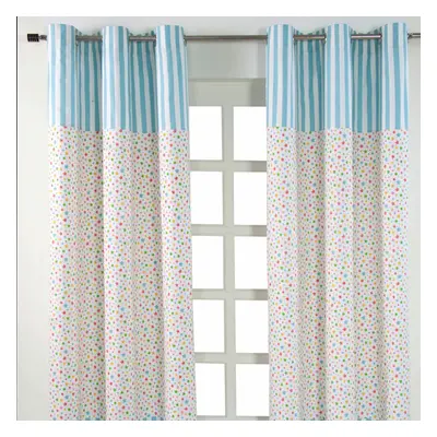 (W 137cm x Drop cm) Cotton Multi Stars Ready Made Eyelet Curtain Pair